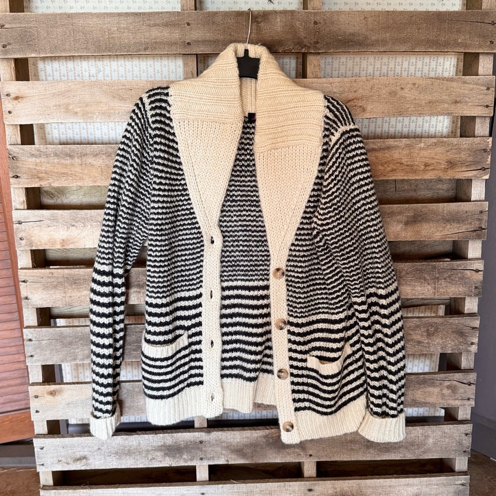 Motel Rocks Black and Cream Striped Cardigan